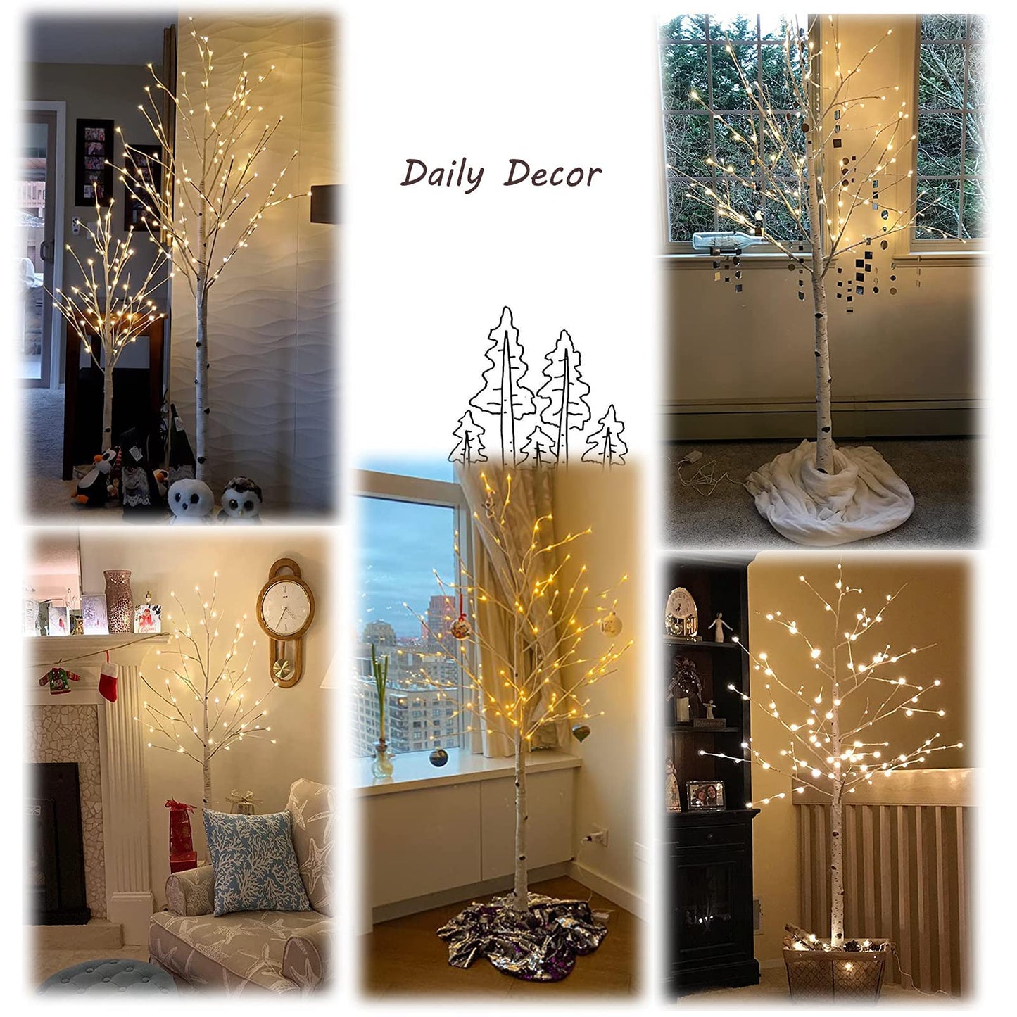 Hairui Lighted Birch Tree Plug in 4FT 72 LED White Twig Tree with Lights for Thanksgiving Christmas Room Decorations Indoor Outdoor