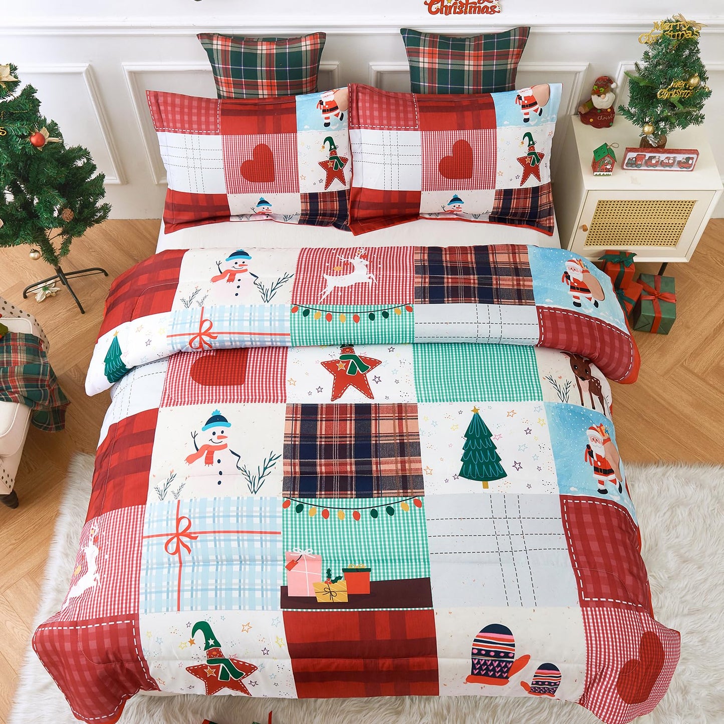YIYEA Christmas Full Size Comforter Sets for Girls Boys, Cute Kids Comforter with 2 Pillowcase, Ultra Soft Brushed Microfiber Christmas Bedding Comforter Sets, Suit for All Season, Machine Washable