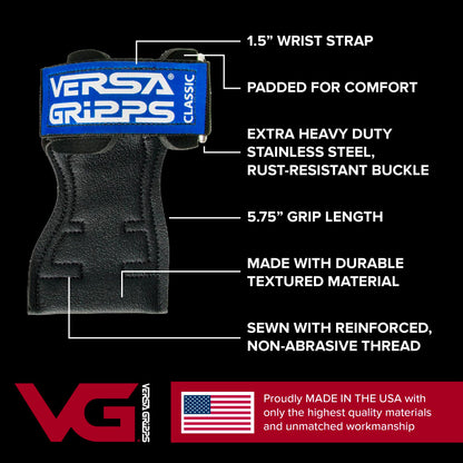 Versa Gripps Classic, Made in USA, Wrist Straps for Weightlifting Alternative, Best Training Accessory, MED/LG, Blue Label