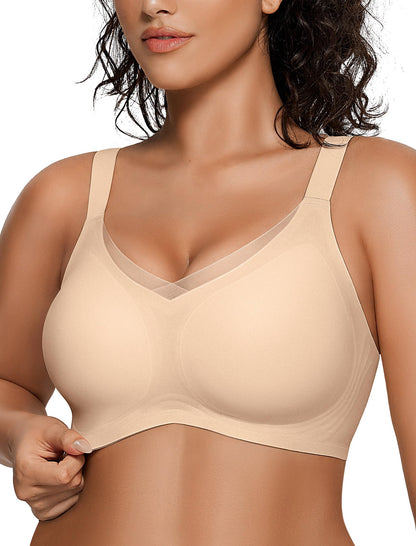 OEAK Womens Wireless Bras V Mesh Comfortable Bralette Supportive Tshirt Bra No Underwire Seamless Push Up Everyday Bras