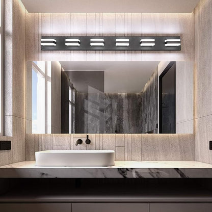 SOLFART Bathroom Light Feature Modern LED Dimmable Matt Black Bathroom Vanity Light 6 Lights Acrylic Vanity Light Over Mirror