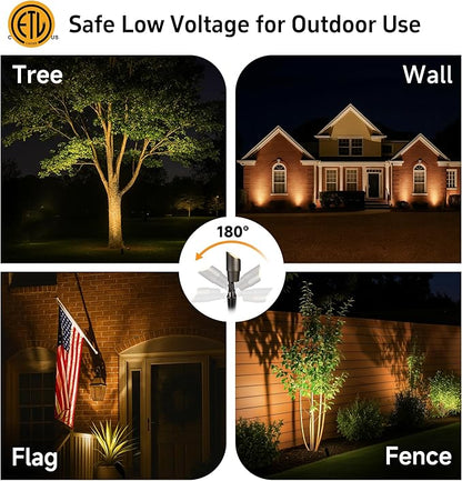 Gardenreet Brass Landscape Lighting - Outdoor Low Voltage Spotlights LED, 12V Wired Uplights, Waterproof Spot Lights Antique Bronze for Outside Trees Without MR16 Bulb (4 Pack)