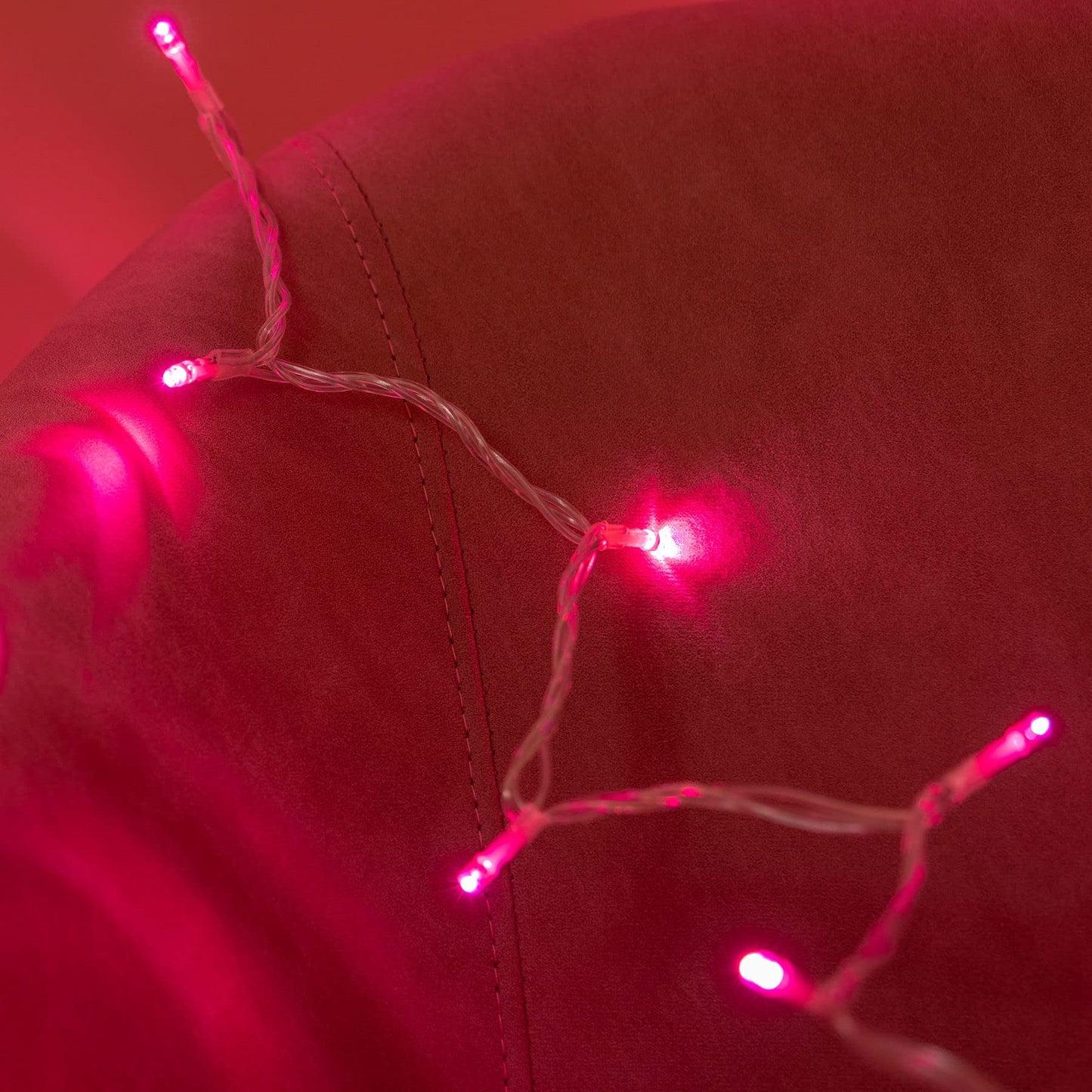 YULETIME 100 ft 300 Count Pink LED String Lights with 8 Models Adapter, Clear Wire Wide Angle 5mm Christmas Lights (Pink - Multimode)
