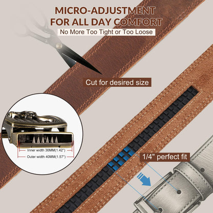 OZNDAS Ratchet Belt Strap, Full Grain Leather Belt Straps for Men without Buckle 1 3/8"- Replacement Strap Only