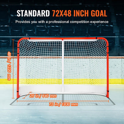 VEVOR Street Hockey Net, Indoor Outdoor Steel Hockey Goal, Official Regulation Pro Hockey Training Goal Set, Portable Hockey Goal with Net, Easy Assemble, 72" x 48", White/Red