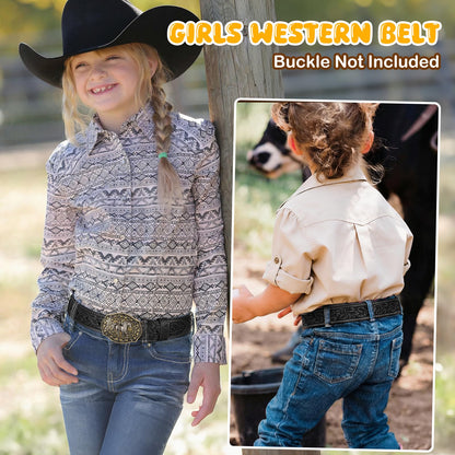 SANSTHS Kids Western Belt without Buckle Genuine Leather Boys Girls Belt Strap Cowgirl Cowboy Belts for Jeans Western Gifts, Embossed Leaf/Black