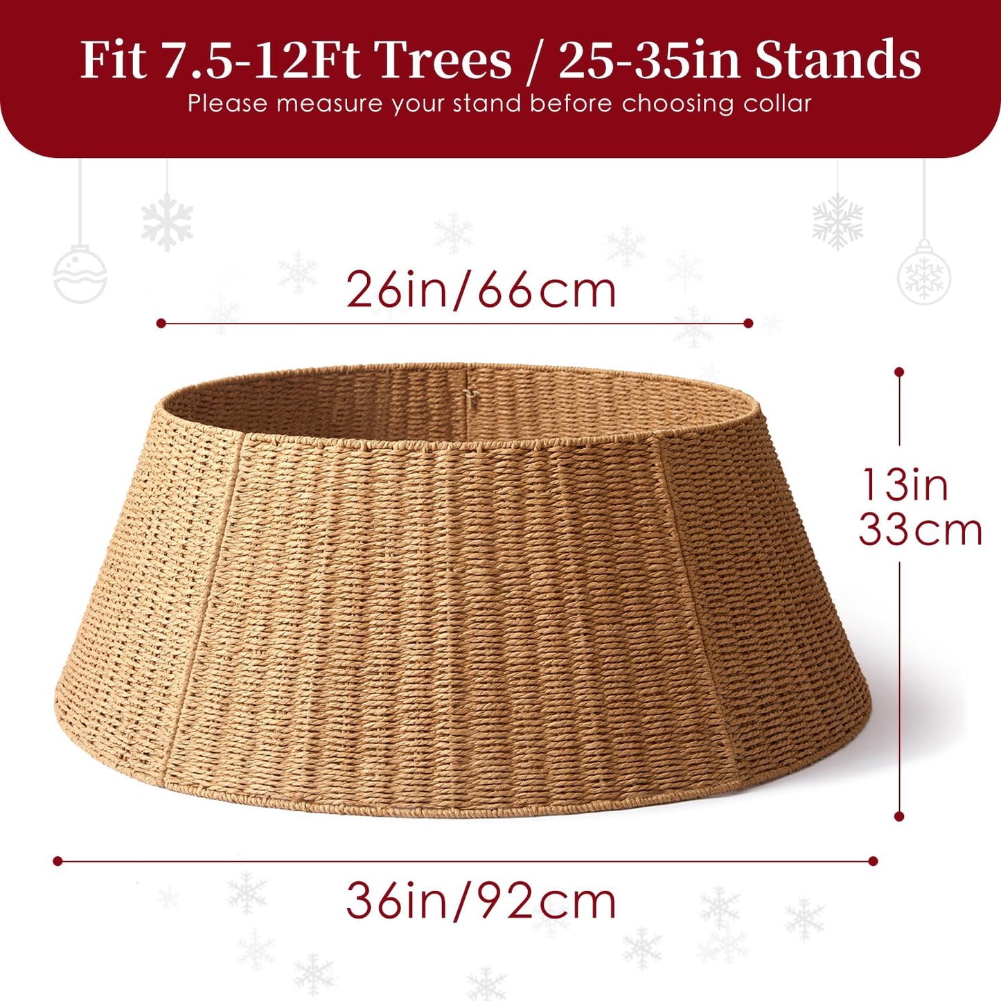 36in Extra Large Christmas Tree Collar - Wicker Woven Tree Collars for Artificial Trees - Large Rattan Rustic Farmhouse Basket for Tree Base Cover with Cord Cut-Out for 7.5ft 9ft 12ft Tree(Natural)