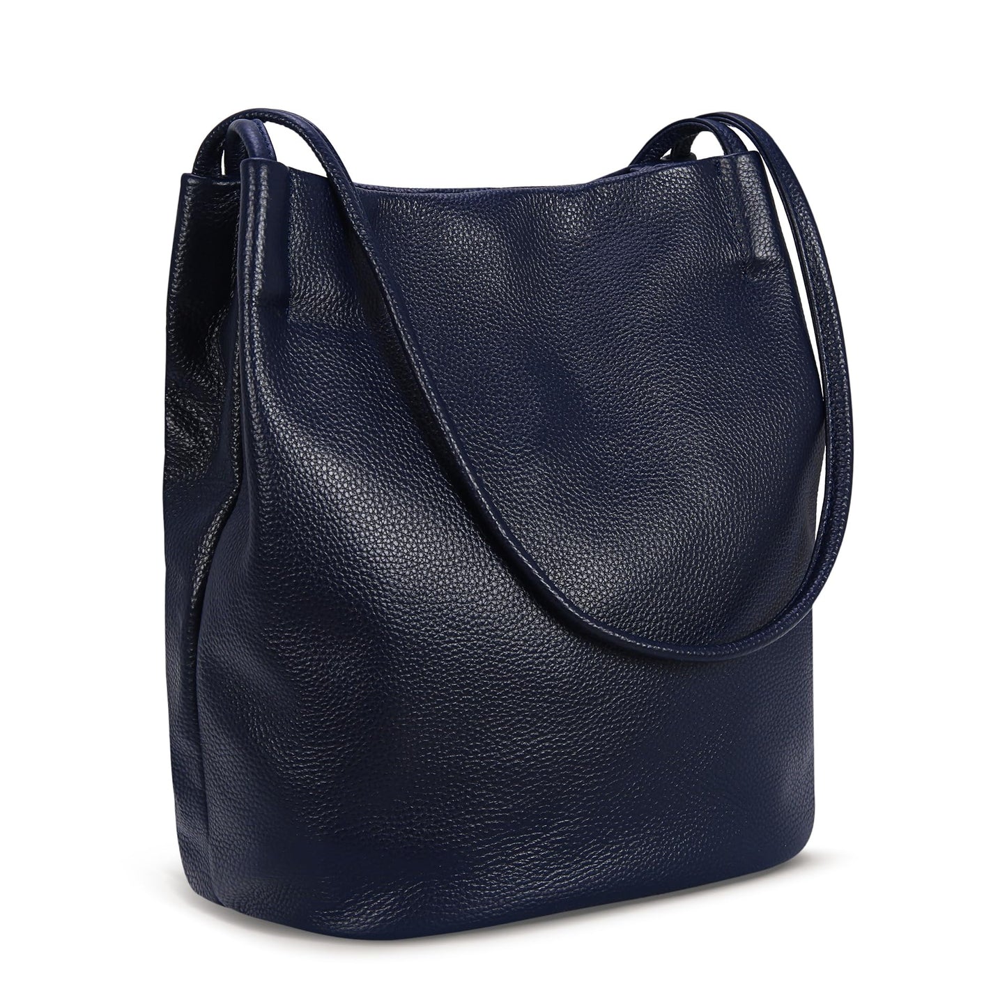 Iswee Genuine Leather Tote Purse Hobo Purses for Women Satchel Shoulder Bag Bucket Bags ladies Designer Handbags (Navy Blue Lichee)