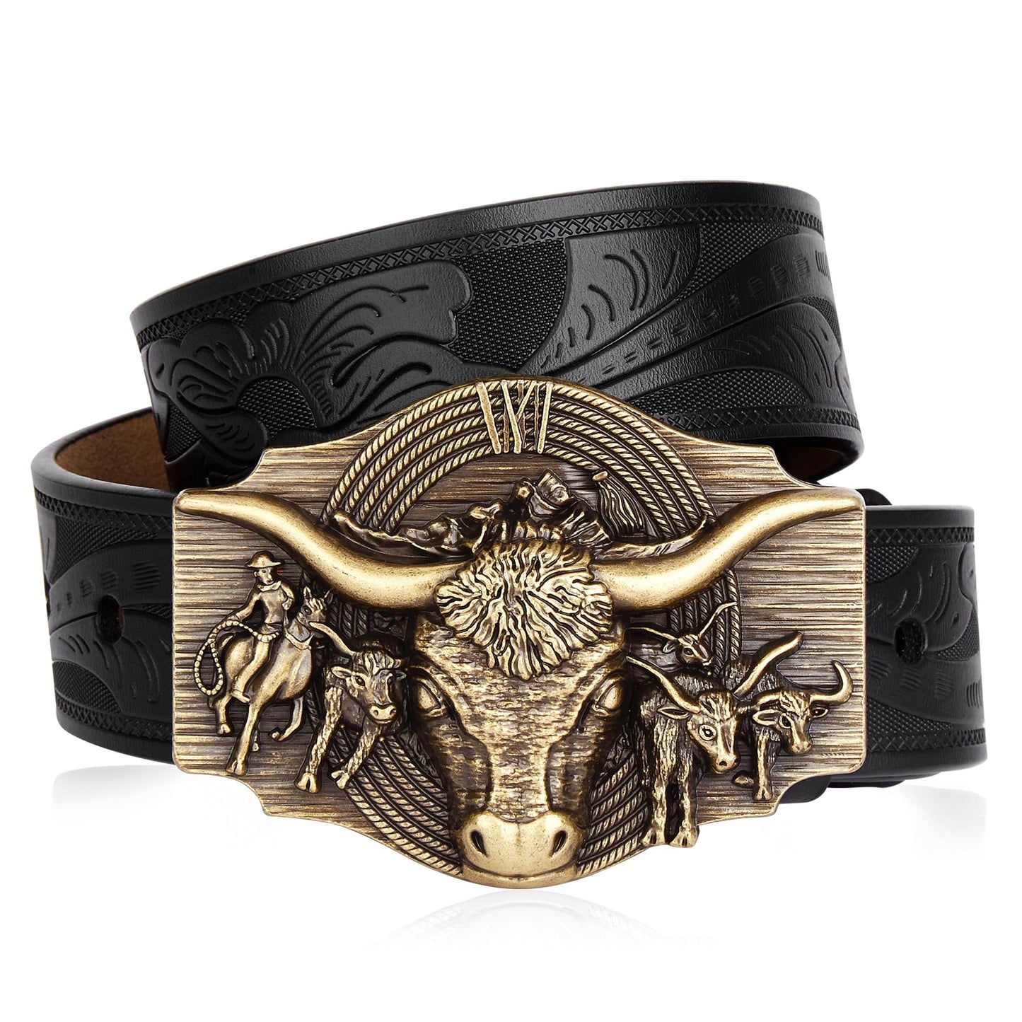 Western Leather Belt for Men Women Cowboy Cowgirl Mens Buckle Belt for Jeans, Country Belt, Ideal Men's Gifts