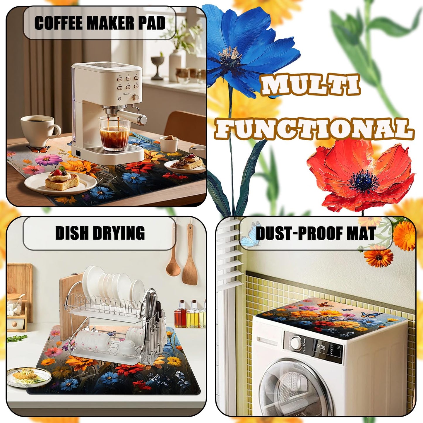 Floral Stove Top Cover for Electric Stove, Flower Range Covers, Butterfly Range Top Mat, Winter Holiday Cooktop Cover 28x20 inch, Glass Cooktop Covers for Kitchen Home Decor, Reusable Cover
