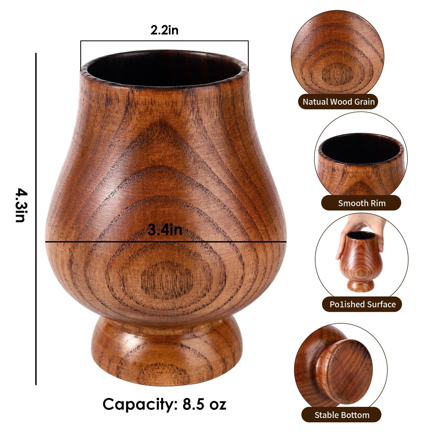 CRAKTH Charred Wooden Whiskey Glass Cup, Old Fashioned Wooden Bourbon Drinking Glass, Whiskey Bourbon Gifts Accessories for Men Dad