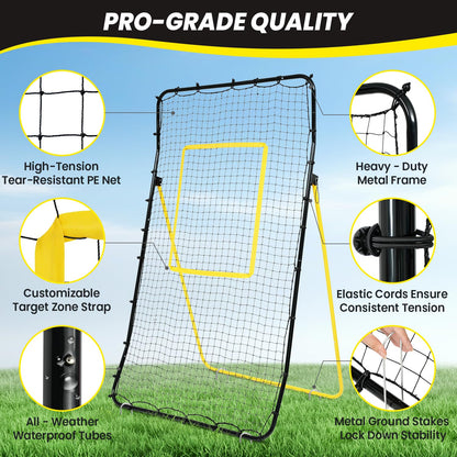 BAGAIL Volleyball Rebounder Net 7x4 Ft, Bounce Back Training Equipment with Unique Curved Frame for Better Catching, 5 Adjustable Angles for Volleying & Spiking, Easy Set Up & Sturdy Base - Yellow