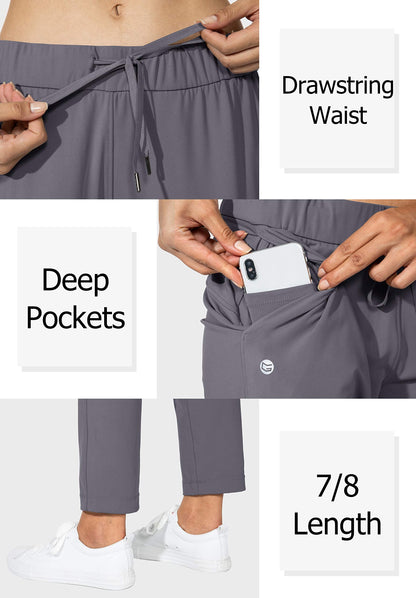 G Gradual Women's Pants with Deep Pockets 7/8 Stretch Sweatpants for Women Athletic, Golf, Lounge, Work (Grey, Small)
