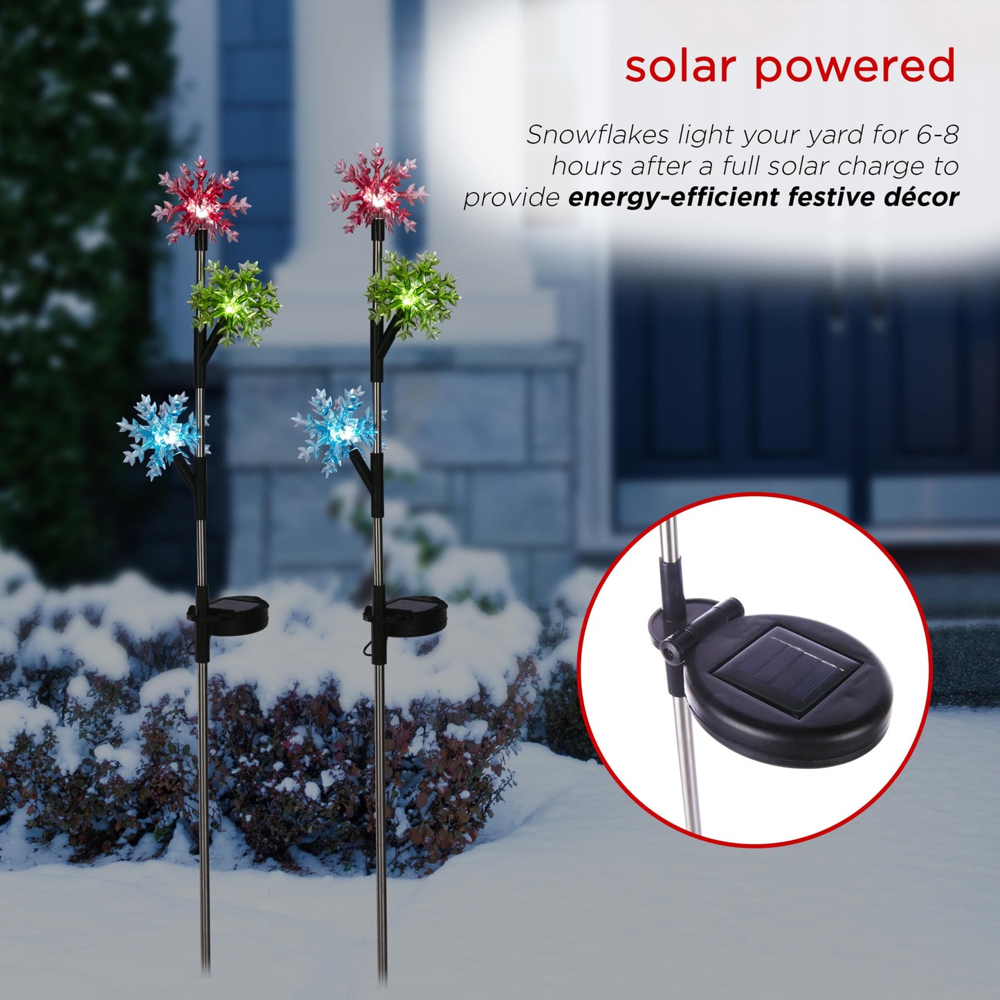 Alpine Corporation 32" Tall Outdoor Tiered Snowflake Garden Solar Stakes with 3 Cool White LED Lights - Set of 2 Christmas Decorations