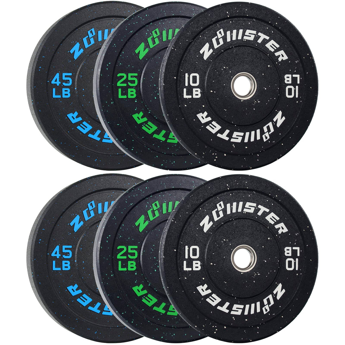 Zoomster Bumper Plate Olympic Weight High Bounce with Steel Insert Strength Training Lifting (160LB Set) Black