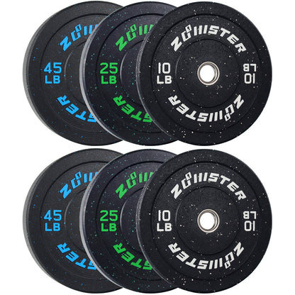 Zoomster Bumper Plate Olympic Weight High Bounce with Steel Insert Strength Training Lifting (160LB Set) Black