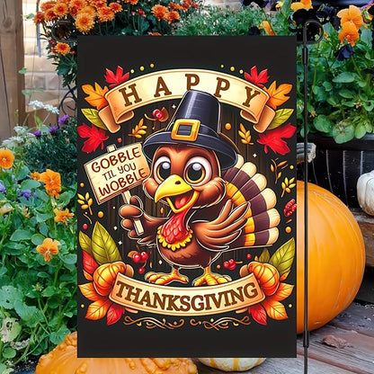 Thanksgiving Turkey Garden Flag Double Sided 12x18 Inch Happy Fall Pumpkin Leaves Yard Flag Autumn Harvest Outdoor Decoration Farmhouse Porch Lawn Banner Seasonal Holiday Home Decor