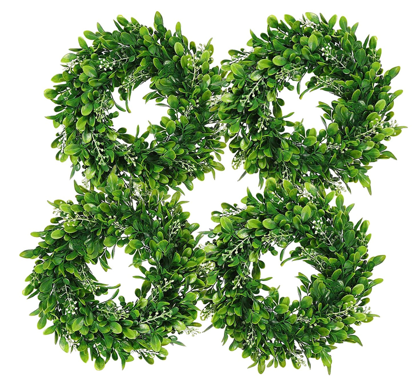 LSKYTOP 4 Pcs Boxwood Wreath with Artificial Green Leaves Door Wall Window Decoration,11Inch/PC