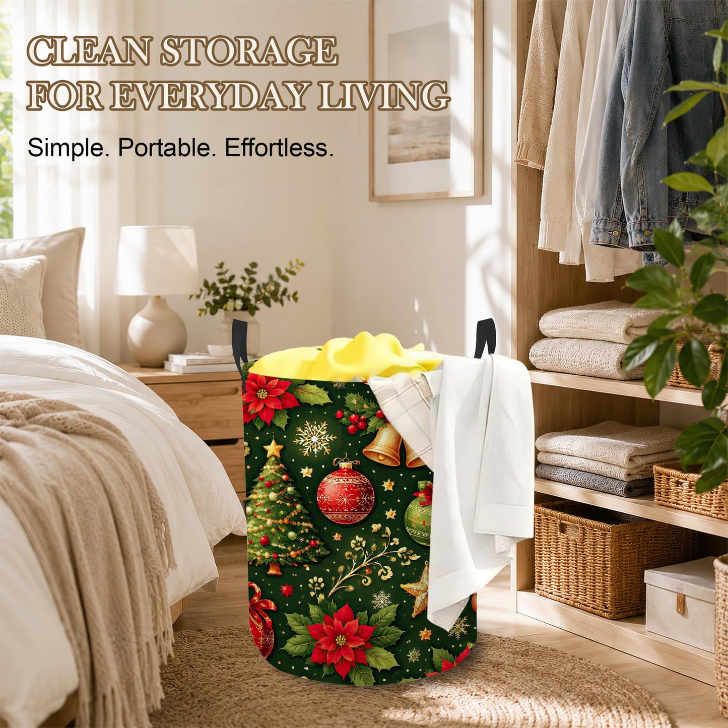 Christmas Tree Laundry Basket, Foldable Oxford Cloth Candy Gingerbread Man Laundry Hamper with Handles, Tote Bag Clothes Storage Bucket for Laundry Room/Bathroom/Bedroom/Dormitories 20.8"x16"