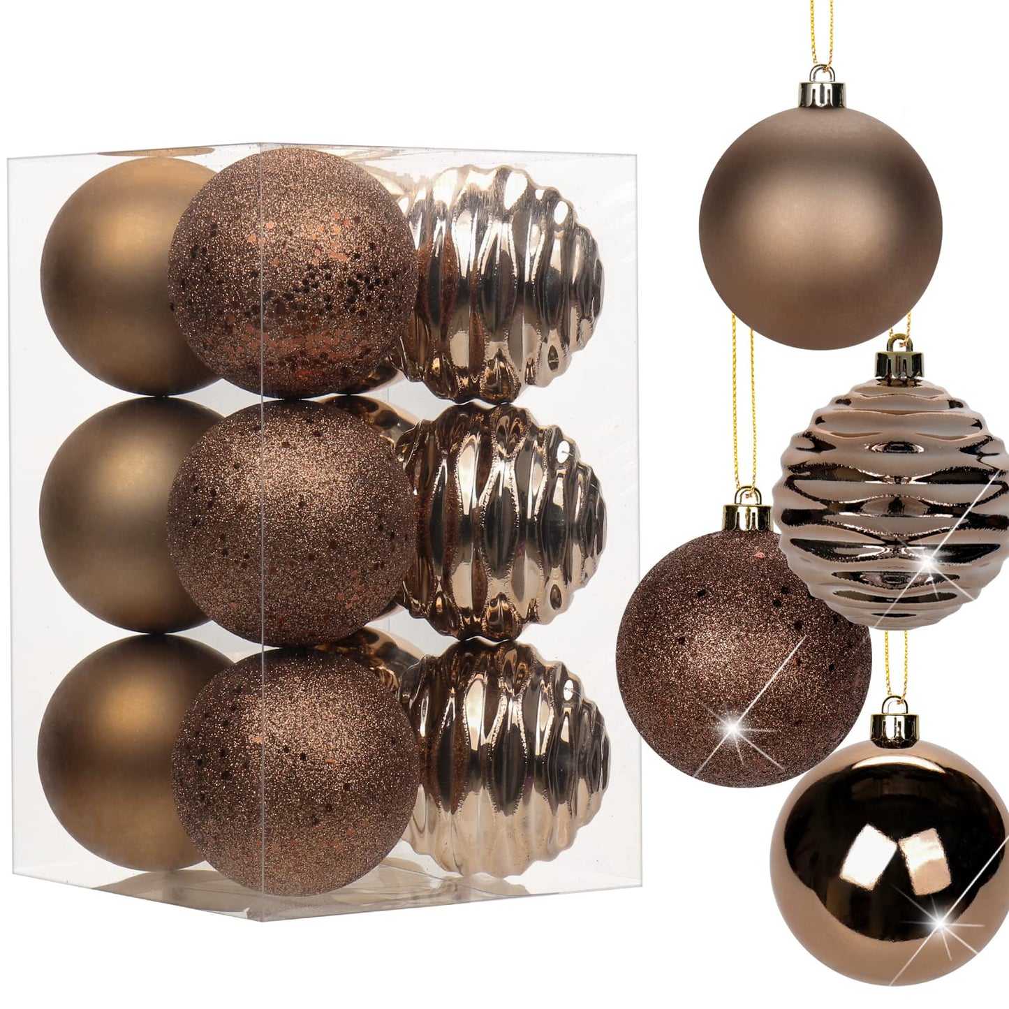 3.15" Christmas Ball Ornaments Brown 12 Pcs Shatterproof Christmas Tree Decorations Xmas Tree Medium Christmas Ornaments Balls with Hanging Loop for Halloween Wedding Holiday Party Wreath Home Decor