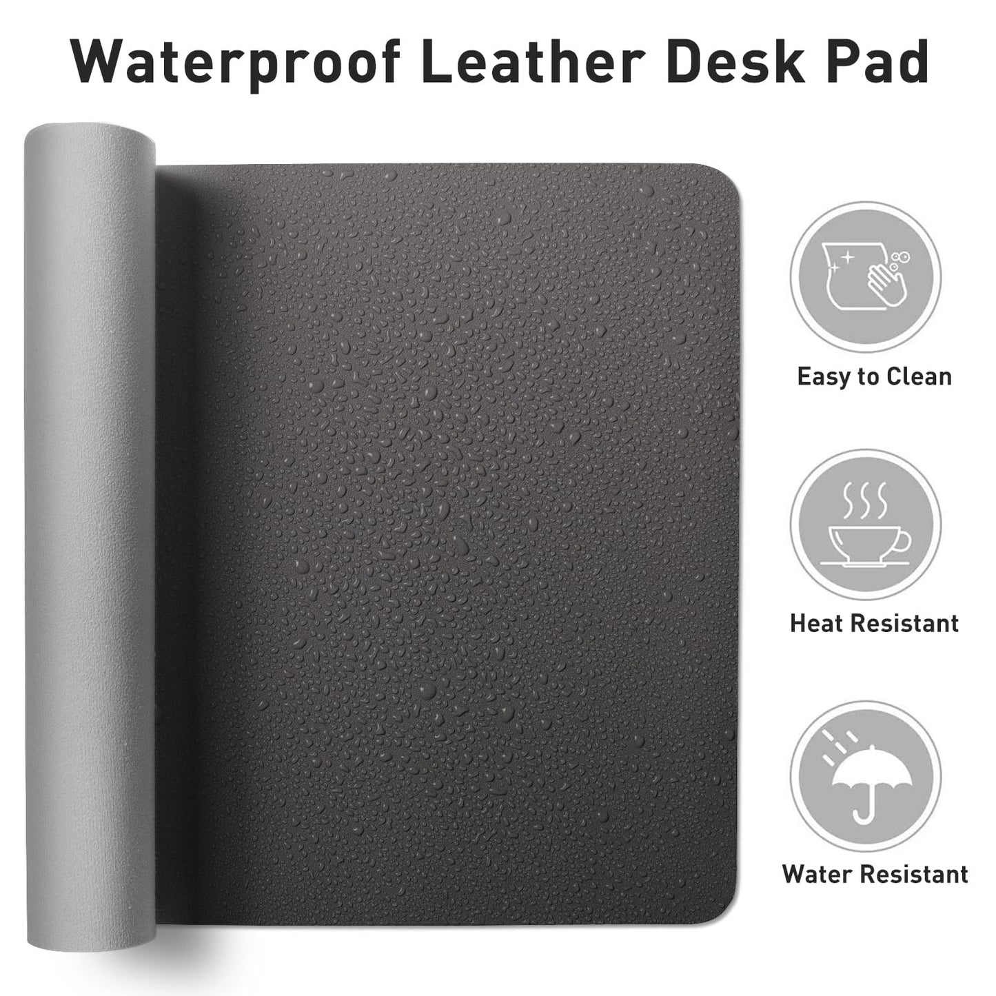 Leather Desk Pad Protector,Mouse Pad,Office Desk Mat,Non-Slip PU Leather Desk Blotter,Laptop Desk Pad,Waterproof Desk Writing Pad for Office and Home (Gray,36" x 17")