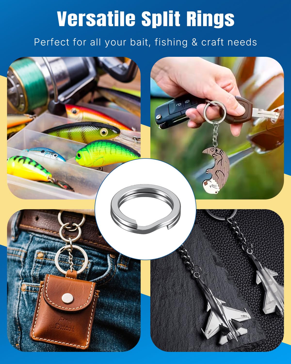 Pawfly 250 Pcs Split Rings and Split Ring Pliers for Fishing, 5 Sizes Fishing Split Rings & Fishing Pliers Kit, Stainless Steel Split Rings for Saltwater & Freshwater, Fishing Lure Connectors