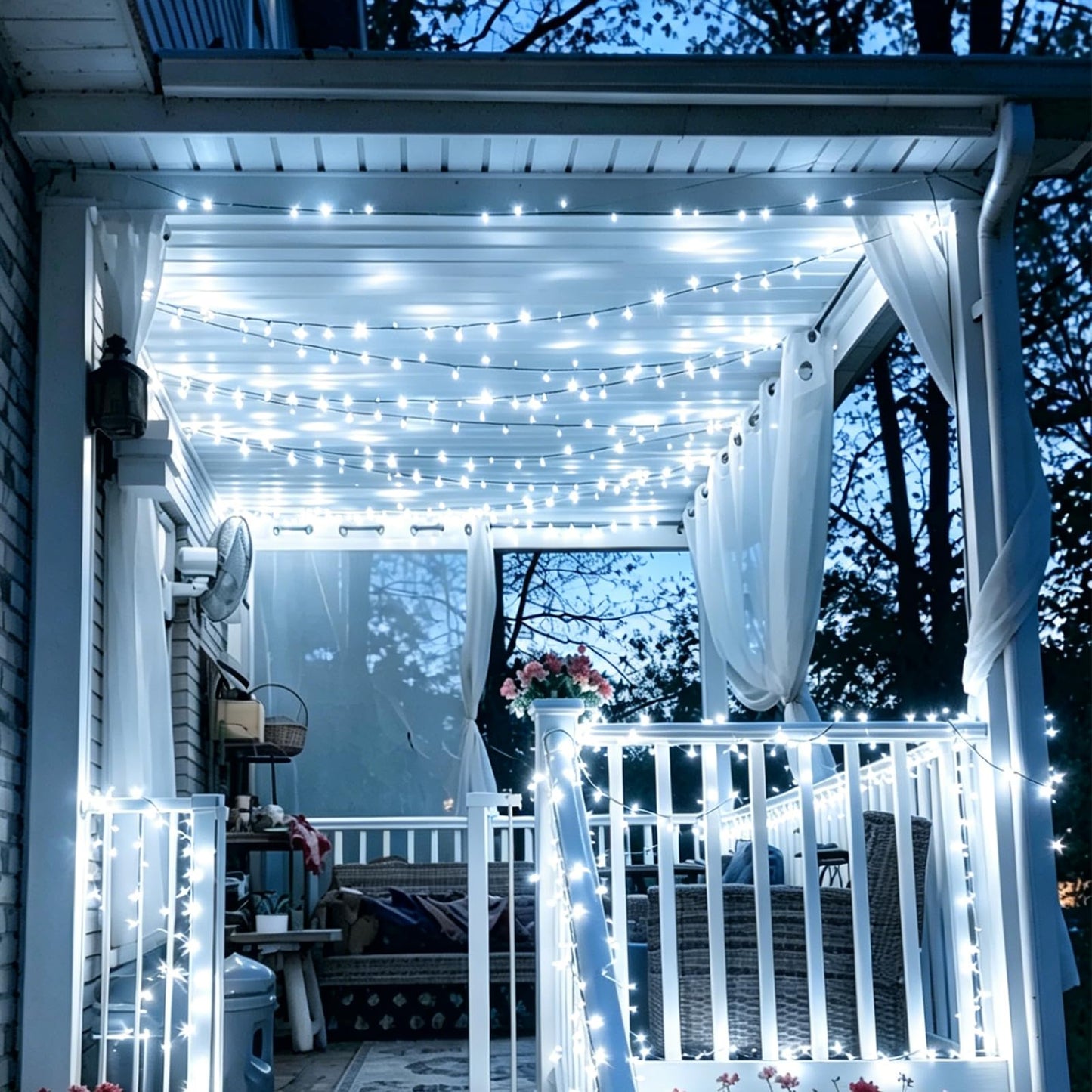 QITONG 500LED White String Lights, 165ft Christmas Lights Outdoor Waterproof with Plug in, Green Wire Twinkle Tree Lights Indoor with 8 Modes