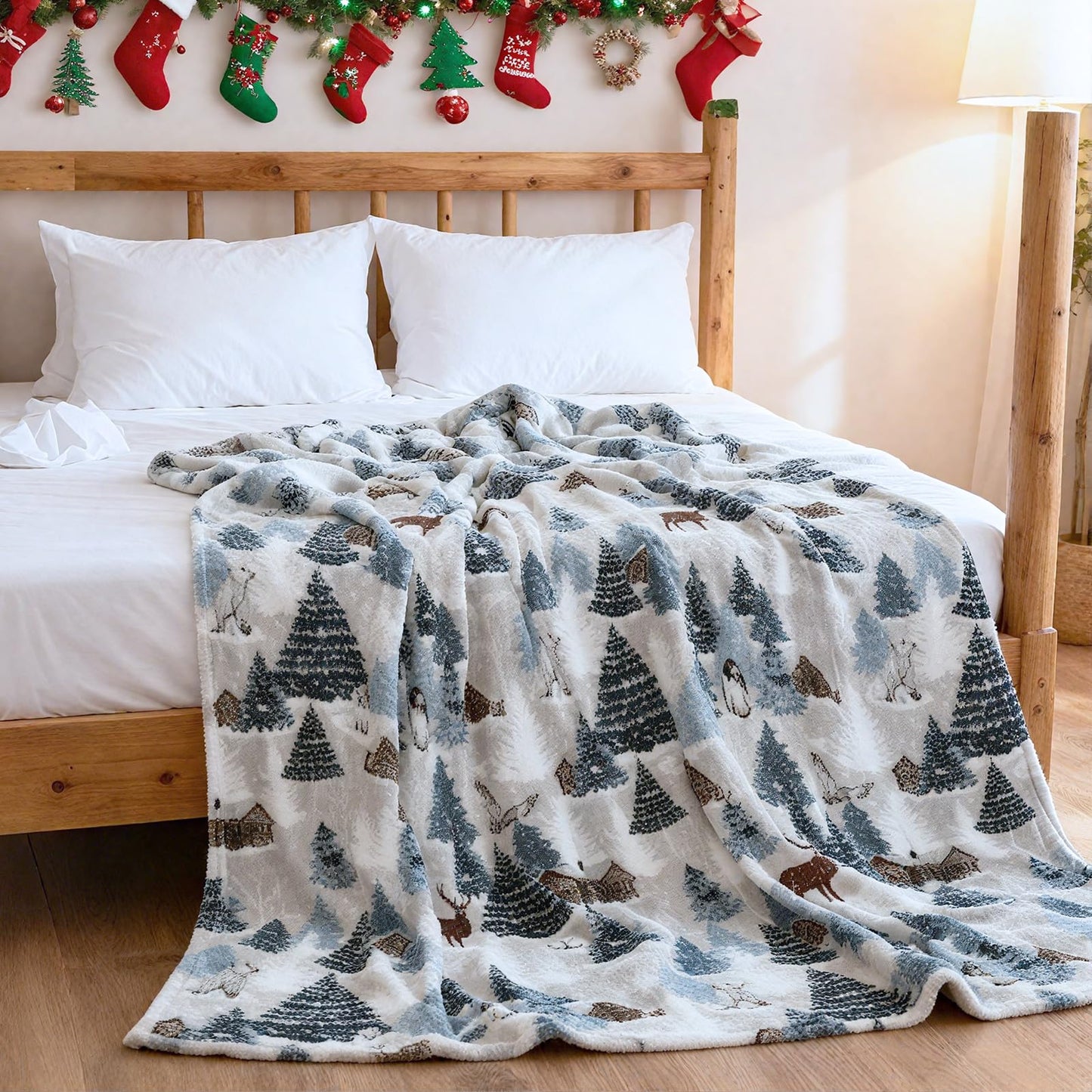 VigorSpring Christmas Throw Blanket - 60x80 inches, Holiday Christmas Tree Reindeer Snowflakes Fleece Blanket Winter Soft Blanket for Couch Sofa Bed Lounging, Ideal Gifts for Kids Adults Wife Self