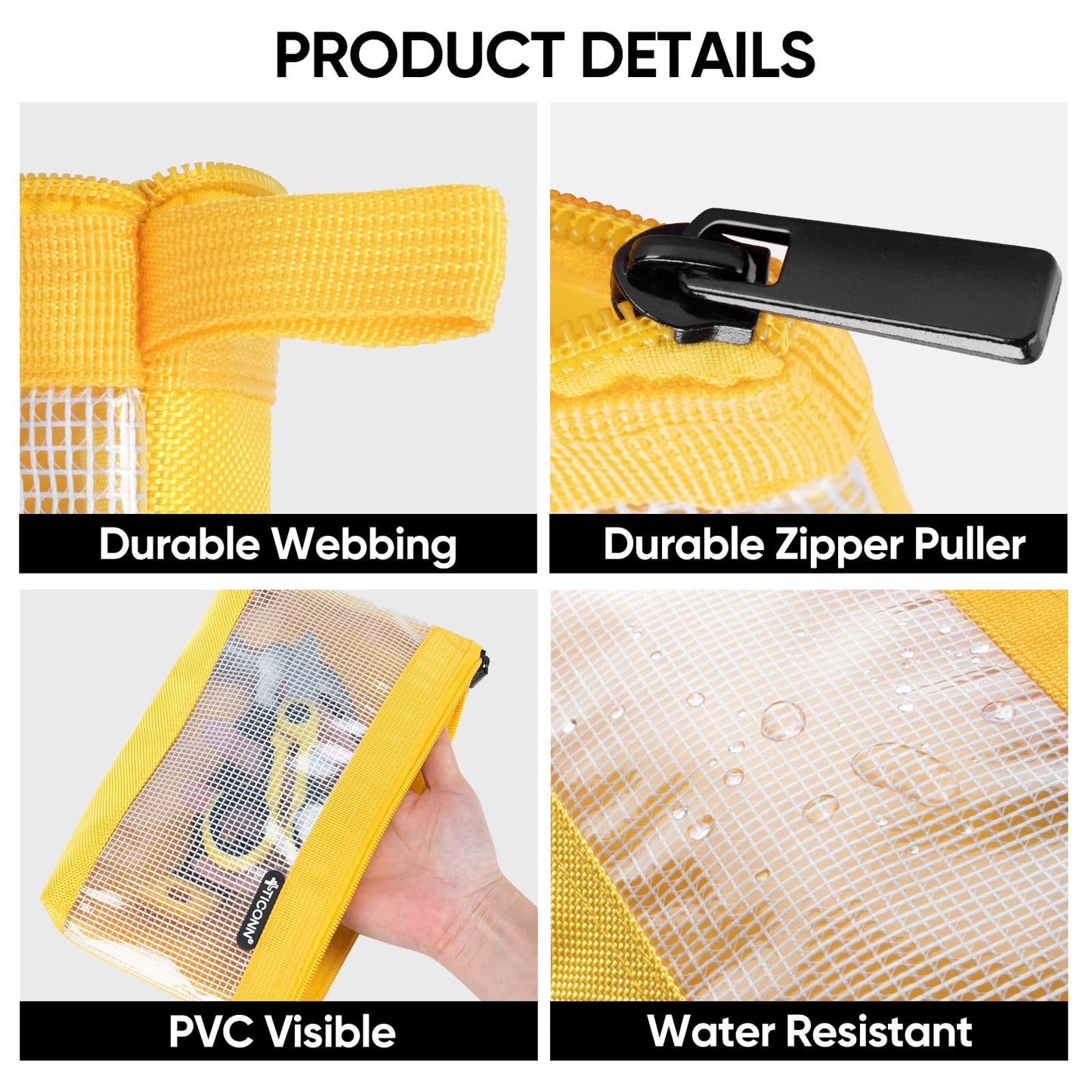 TICONN Tool Pouch, 1680D Oxford Small Tool Bag, Tool Pouches with Zipper, Clear Utility Bag Zipper Pouch for Tool Organizers and Storage (6PK Combo)