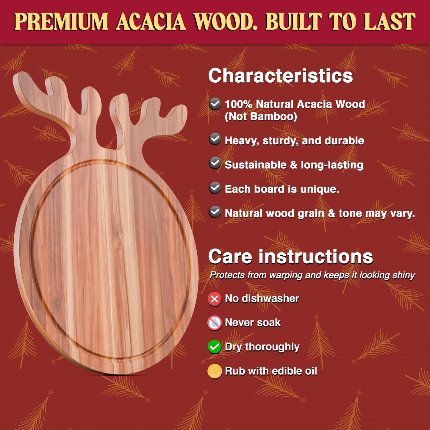 New – Reindeer Charcuterie Board – Acacia Wood Christmas Cutting Board (17x13in) Holiday Serving Tray, Winter Cheese Board, Wooden Christmas Platter & Kitchen Decor Gift for Festive Entertaining