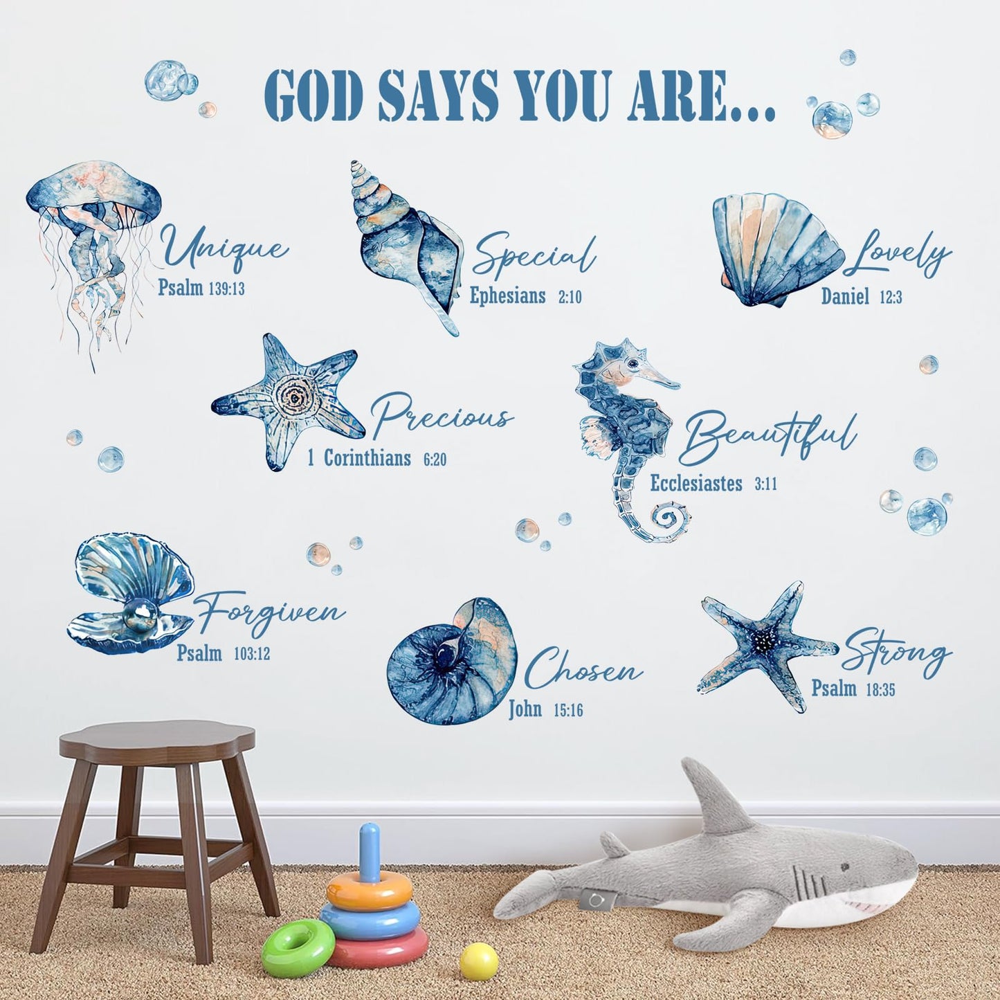 Yovkky Religious God Says You are Inspirational Wall Decals Stickers, Marine Animal Sea Shell Starfish Seahorse Jellyfish Home Bedroom Decor, Coastal Beach Ocean Living Room Kitchen Decorations Art
