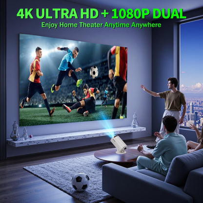 Mini Projector 1080P, 4K Projector Full HD with WIFI 6 and Bluetooth 5.2, Support 180° Rotatable Portable Projector with Auto Keystone Correction, Built-in App Compatible with Phone/HDMI/USB-White