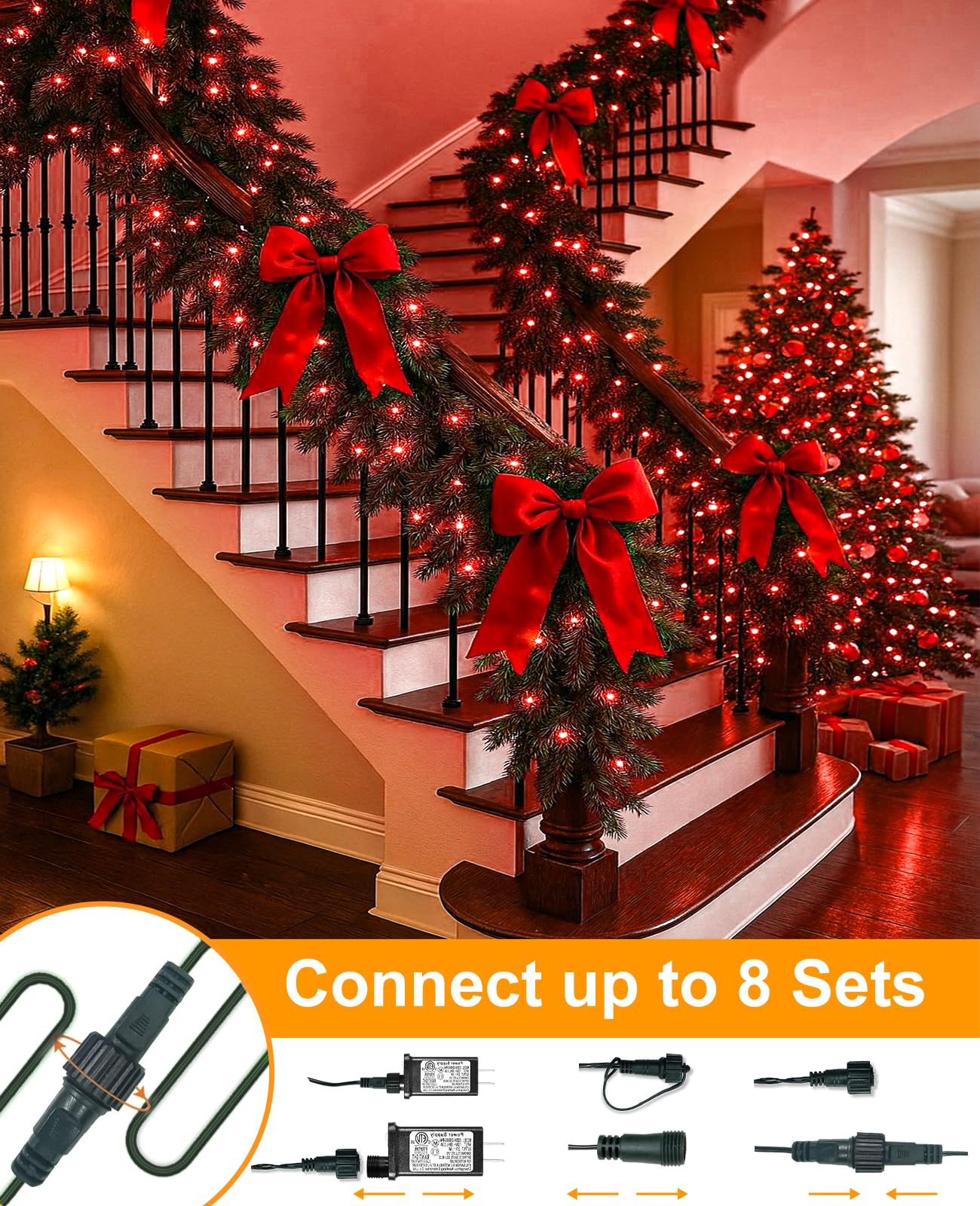 XmasBokeh Red Christmas String Lights, 40FT 120 LED Christmas Lights Outdoor Indoor Waterproof with 8 Modes, Plug in Connectable String Lights for Outside Home Garden Patio Party Holiday Decor