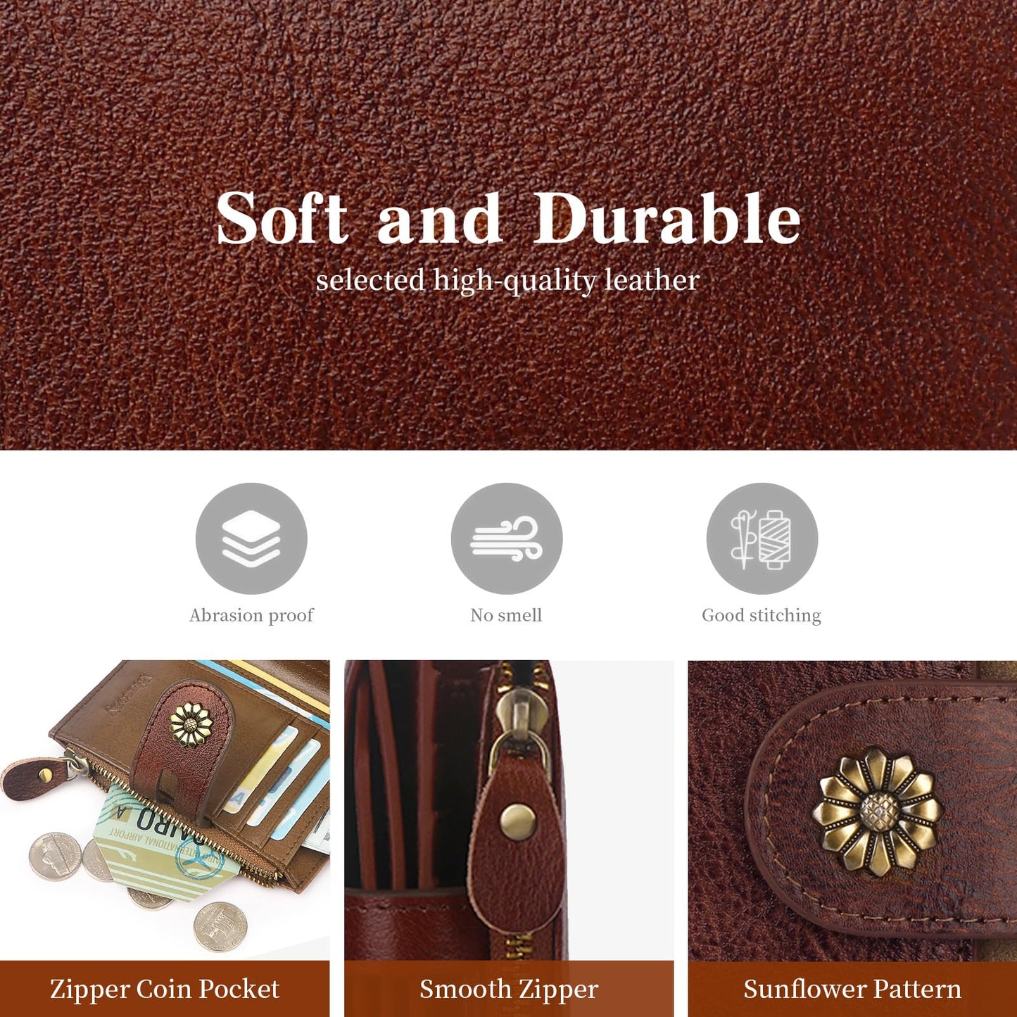 Blucoay Wallet Women,Rfid Blocking Leather Bifold Womens Wallet Compact Card Holder Small Wallet for Women with Removable ID Window Darkhkaki