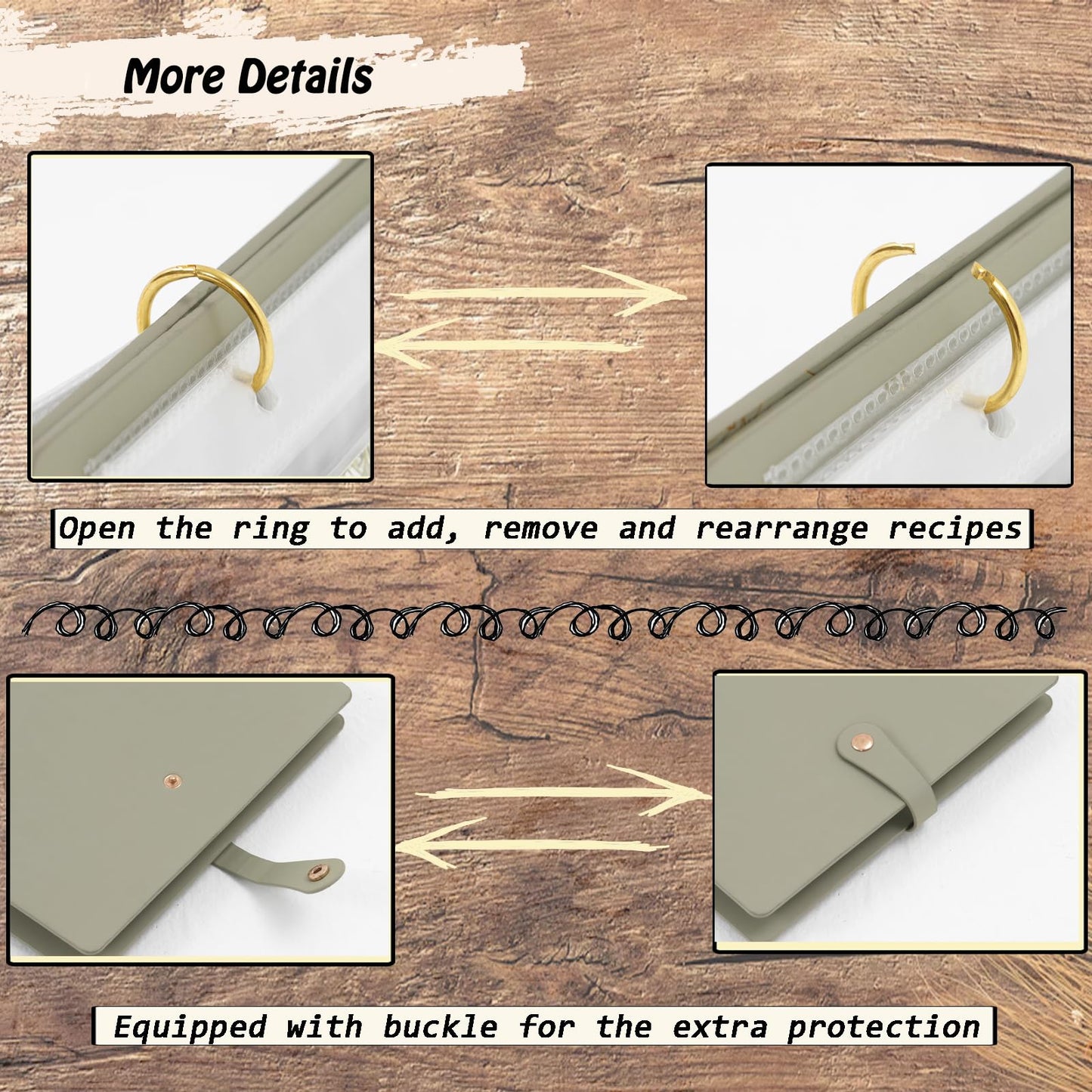 Recipe Binder with Plastic Sleeves, Stand Up Recipe Book Binder for 30 Recipe Cards 4x6, Recipe Organizer Kit Blank Cook Book for DIY Recipe Cards and 15 Clear Sheet Protectors (Sage, for 30 Cards)