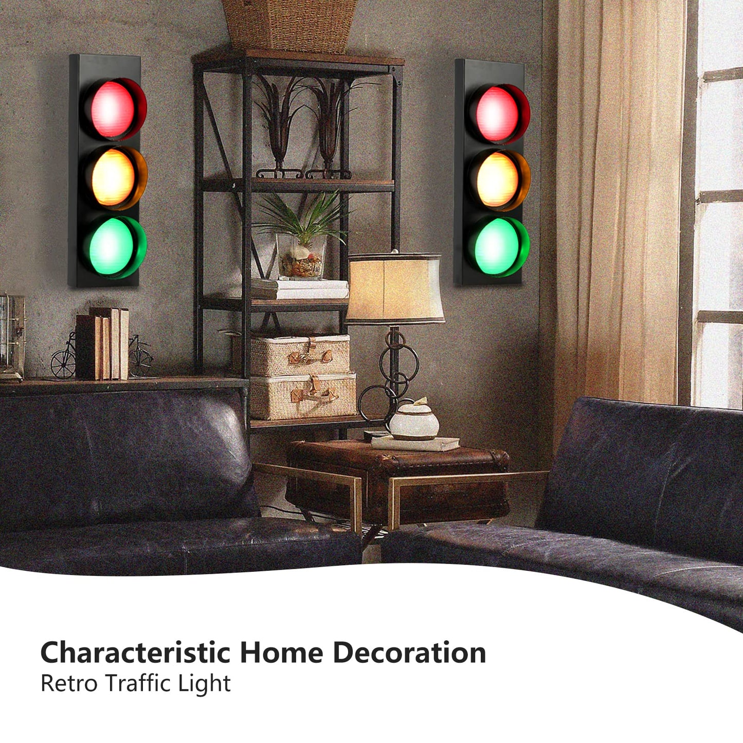 HOMIER Traffic Light Wall Lamp, Retro Style Traffic LED Lamp with Remote Control, Fun Room Traffic Stop Light Decor for Children's Day, Classroom, Kids Bedroom, Living Room, Club, Bar, Pub