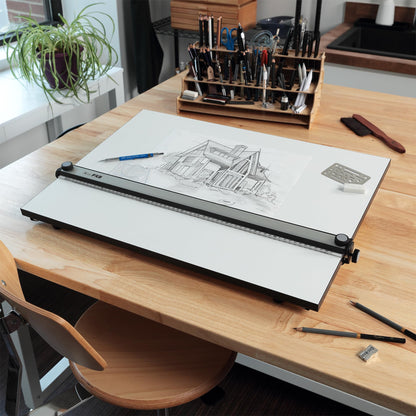 Acurit PXB 23” x 31” Drawing Board for Artists and Designers - Portable Workspace for Drawing, Sketching, Drafting, Painting - Fixed Angled Laminated Surface with Ruler and Parallel Motion Bar