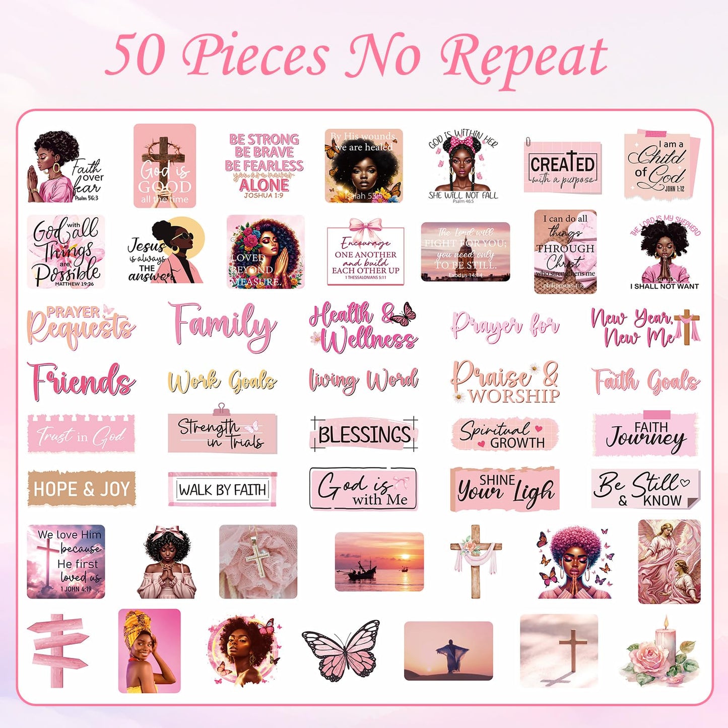 Black Women Prayer Board Kit - Vemfare 162 Pcs Prayer Board Stickers Supplies with Pins Envelope Bible Verse Quotes Cards, Pink Scrapbook Stickers, Bible Study Supplies for Women (Not Cork Board)