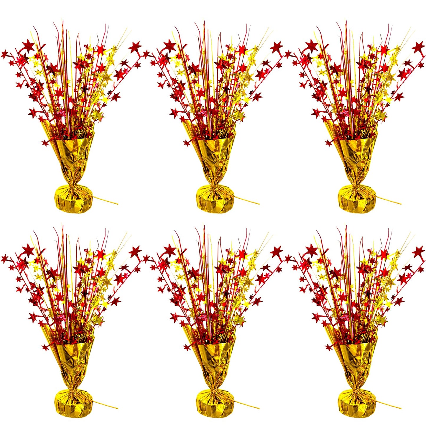 YinNorth 6 Pack Metallic Foil Spray Table Centerpiece Decoration Star Brust Glitter Table Topper Decor for Birthday Circus Casino Graduation Christmas New Year's Eve Party Supplies Red Gold