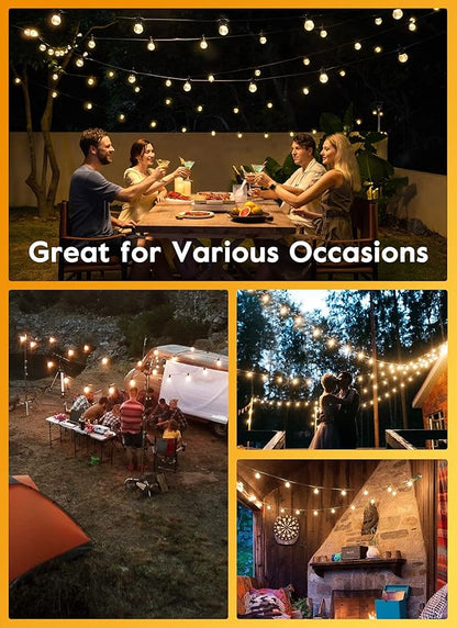 LED G40 Outdoor String Lights Patio Lights 100FT with 104 LED Shatterproof Bulbs, Weatherproof Commercial Hanging Lights for Backyard Bistro Pergola Party Decor, E12 Socket Base, 2200K, Black