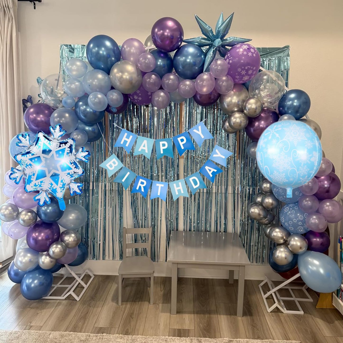Winter Snow Birthday Party Decorations, 4D Snowflake Winter Wonderlan Balloon Garland Arch Kit Blue Purple Silver Balloons for Princess Baby Its Cold Outside Onderland Birthday Party Decoration