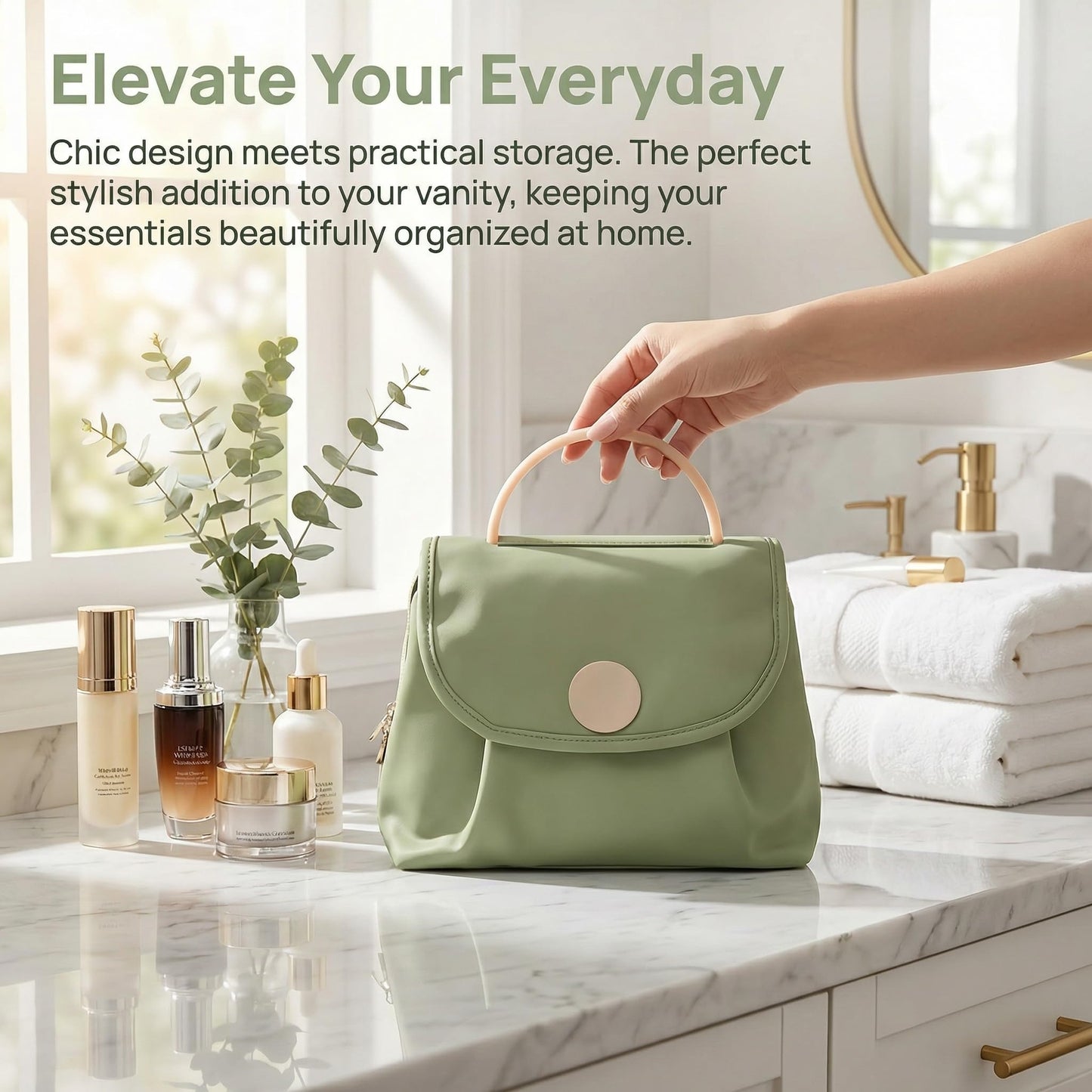 JATHIN Travel Toiletry Bag for Women - Hanging Cosmetic Makeup Organizer with Clear Compartments, Water-Resistant Cosmetic Bag, Perfect for Vacation, and Daily Use (green)