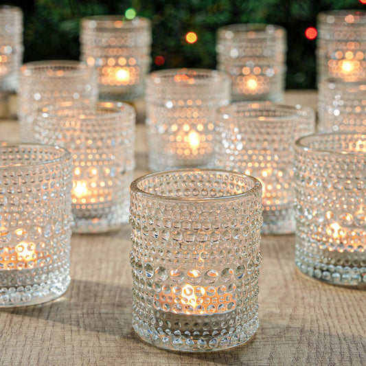 12 Pcs Clear Glass Tea Light Candle Holder, Votive Candle Holders Bulk for Wedding Table Decor & Christmas Thanksgiving（Clear,12）