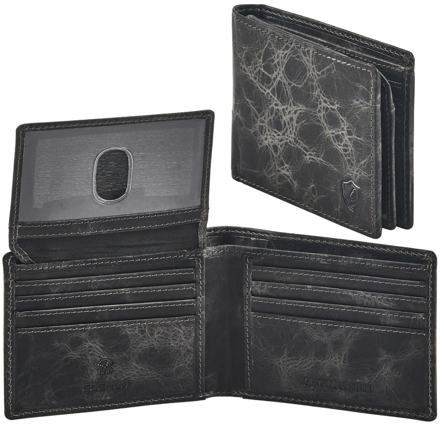 Wallet for Men Slim RFID Blocking Leather Bifold Minimalist 2 ID Windows Gift Box Carteras Para Hombres (DISTRESSED, ANTHRACITE)