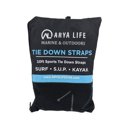 Arya Life 10 Feet 'No Scratch' Silicone Buckle Rack Strap Tie Down Cam Straps for Surfboard SUP Paddleboard Kayak Snowboard and Canoes (Set of 2), Black