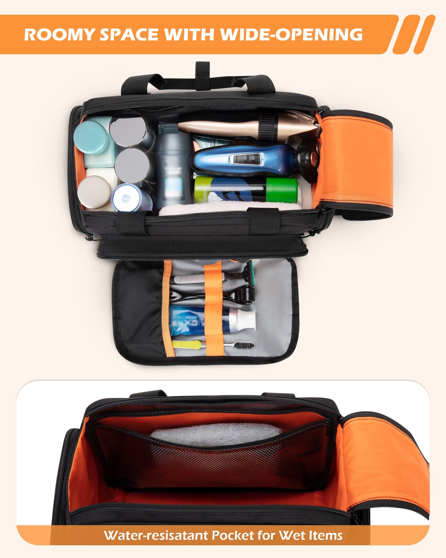 Prokva Tactical Travel Toiletry Bag for Men, Extra Large Dopp Kit Organizer with Dual Way Zippers, Travel Hygiene Bag for Shaving Grooming Bathroom Essentials, Black (Empty Bag)