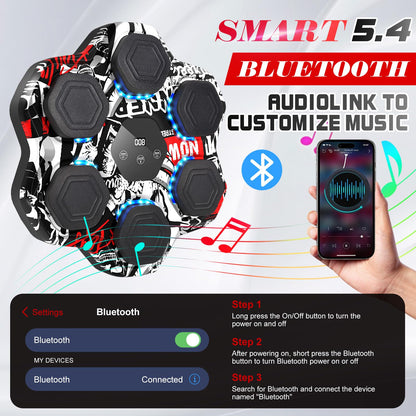 Music Boxing Machine, Smart Bluetooth Boxing Machine with Gloves, Wall Mounted Electronic Punching Machine for Adults Kids, 9 Modes 9 Speeds, LED Counting for Home Gym, Stress Relief Gift