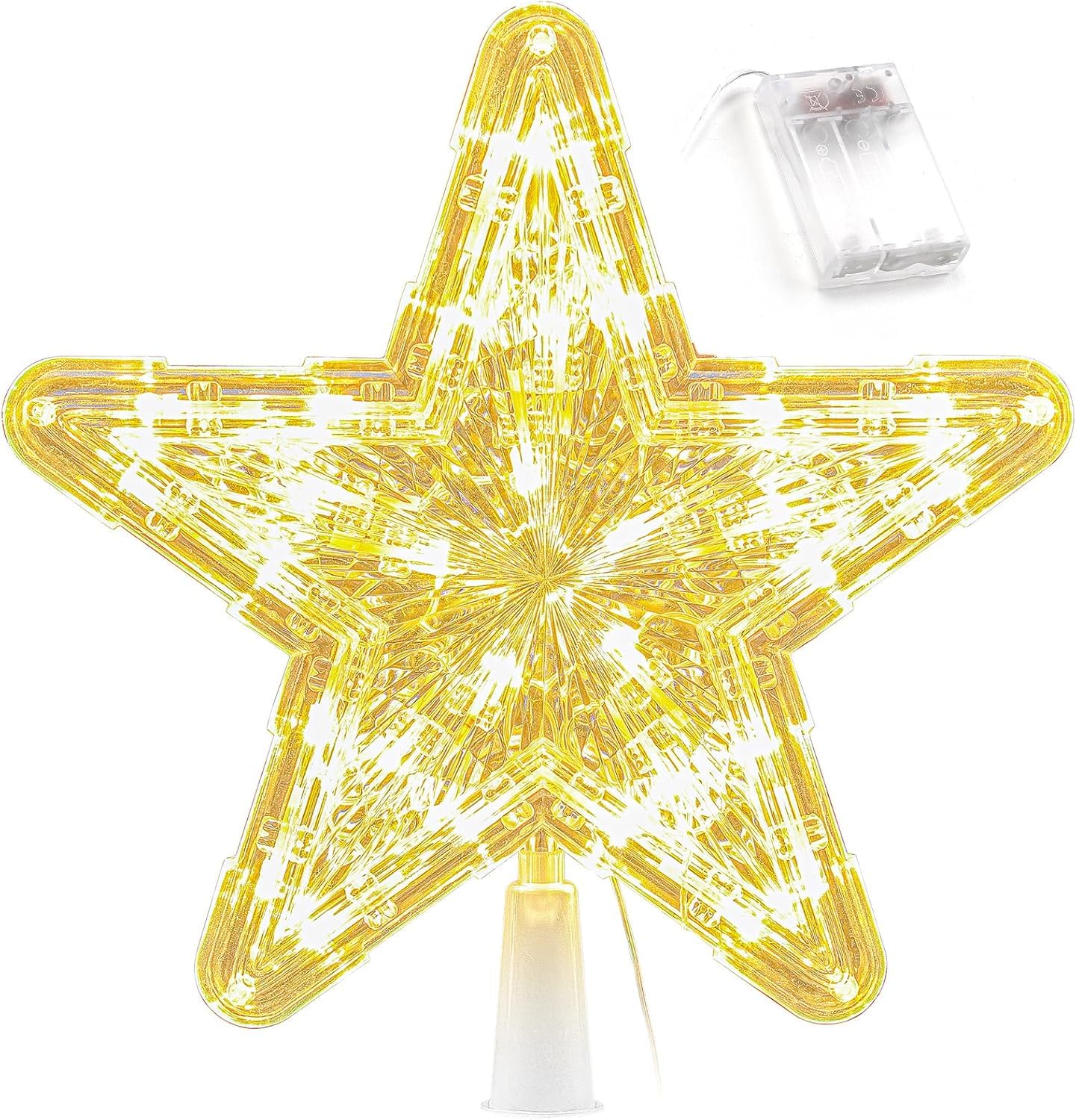 Christmas Tree Topper, Battery Powered Light up 9 Inch Star Tree Topper with Topper Stabilizer Supporter, White Xmas Star Treetop Toppers Christmas Tree Decorations Ornaments for Holiday Home Decor