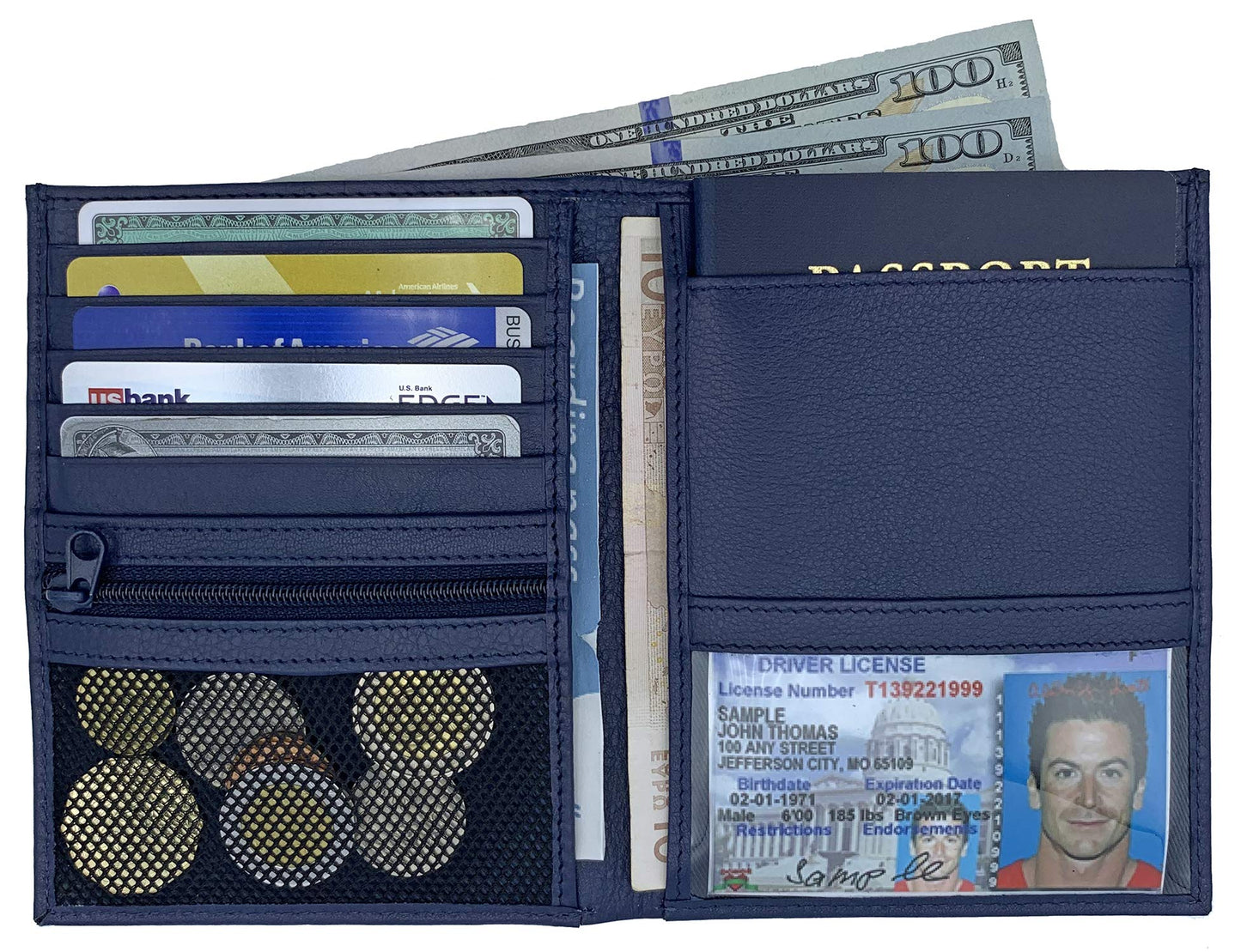 Blue RFID Genuine Leather Passport Wallet