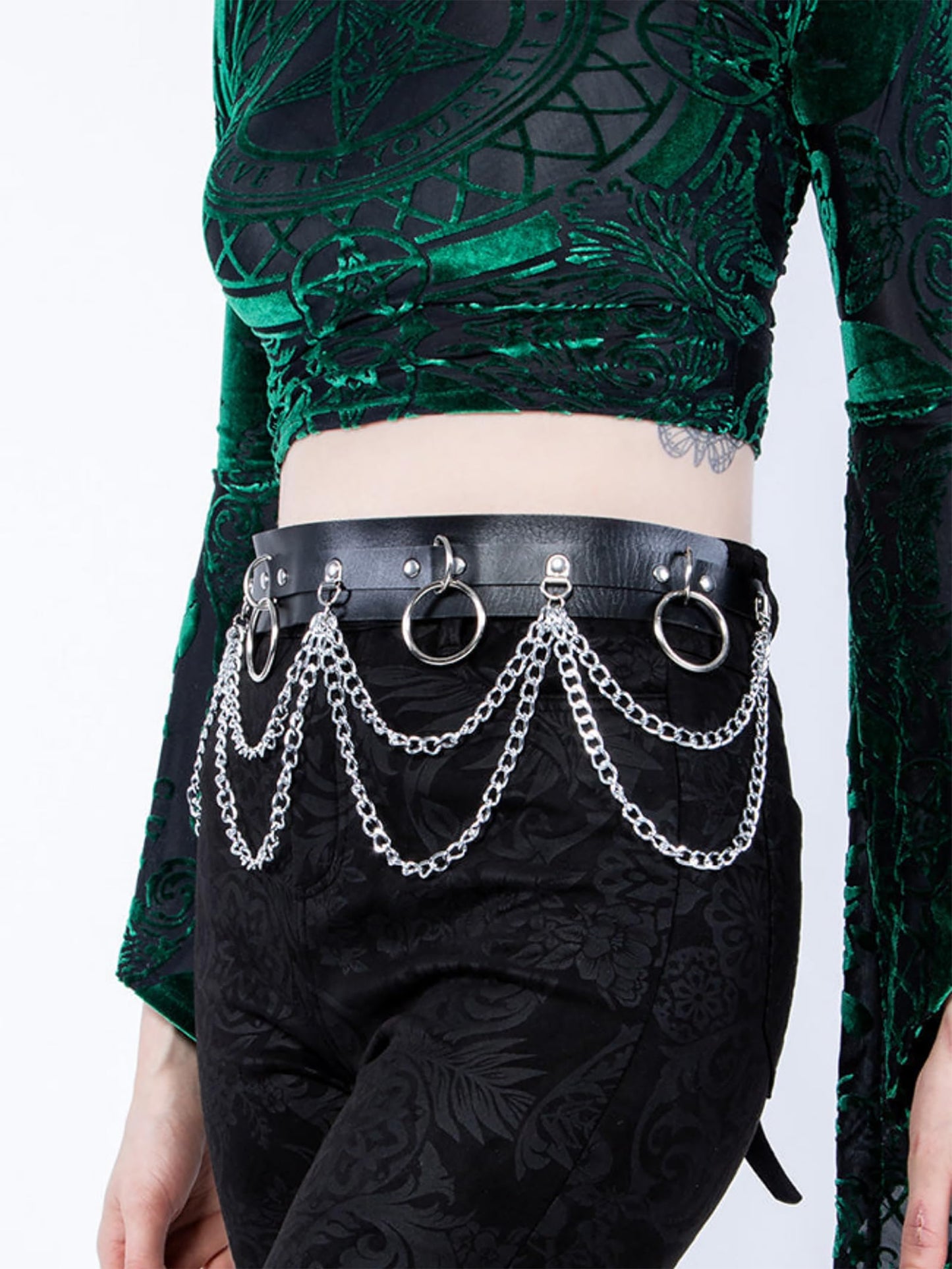 WARANDOD Goth Chain Belt - Black PU Leather Harness Belt for Women, Emo Punk Grunge Gothic Waist Belt with Chains, Rave Accessories for Alternative Fashion (Fit Waist 34.84-43.5in)